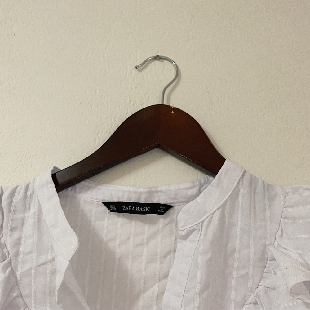 Zara Basic Ruffle White Button Down - image 2